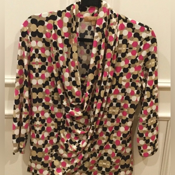 Ellen Tracy Blouse Size Small Pink Brown Ivory Polka Dot - Picture 4 of 12